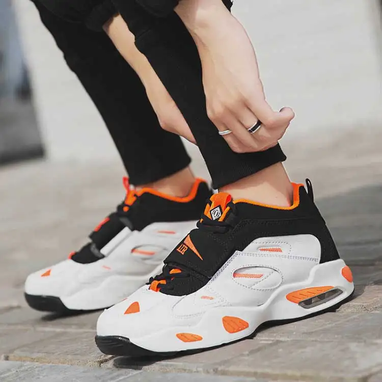 White Orange Светильник Runing Ретро баскетбольные кроссовки мужские Basquete Tenis кроссовки с воздушной амортизацией мужские спортивные женские кроссовки детские теплые горячие - Цвет: White Orange