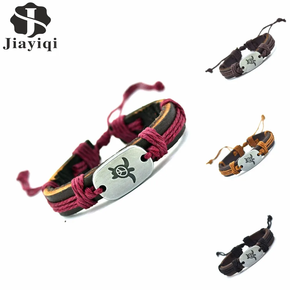 2PCS New Brand Vintage Peace Turtle Leather Bracelets For Women Best Friend Gift Rope Black Brown Red Yellow Color