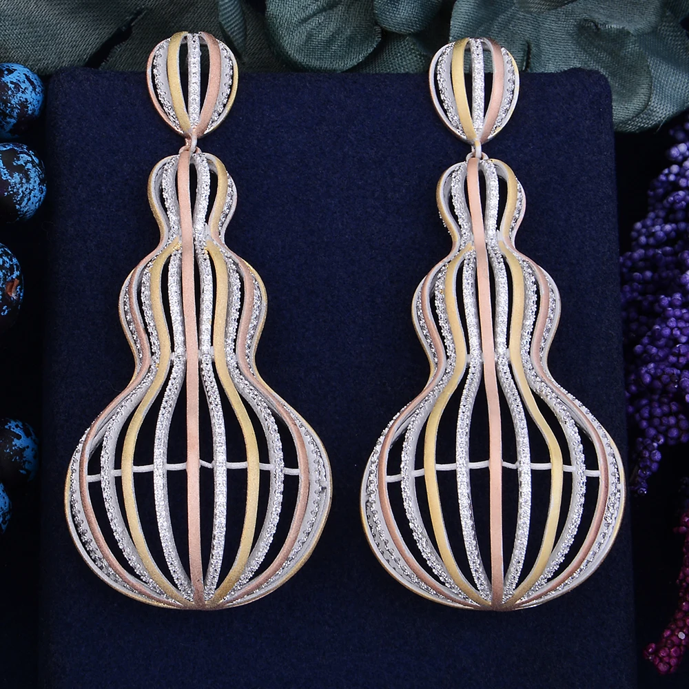 

GODKI 73mm Exclusive Luxury Disco Ball Gourd Full Mirco Paved Cubic Zirconia Naija Wedding Earring Fashion Jewelry