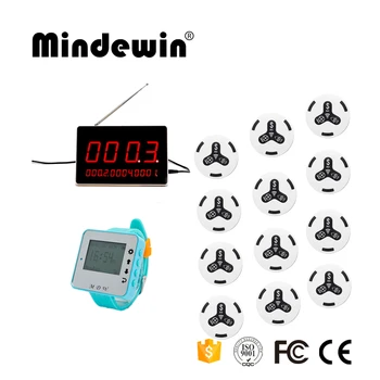 

Mindewin Restaurant Office Wireless Calling Paging System 12 Transmitter Call Button + 1 Receiver Display Host +1 Watch Pager