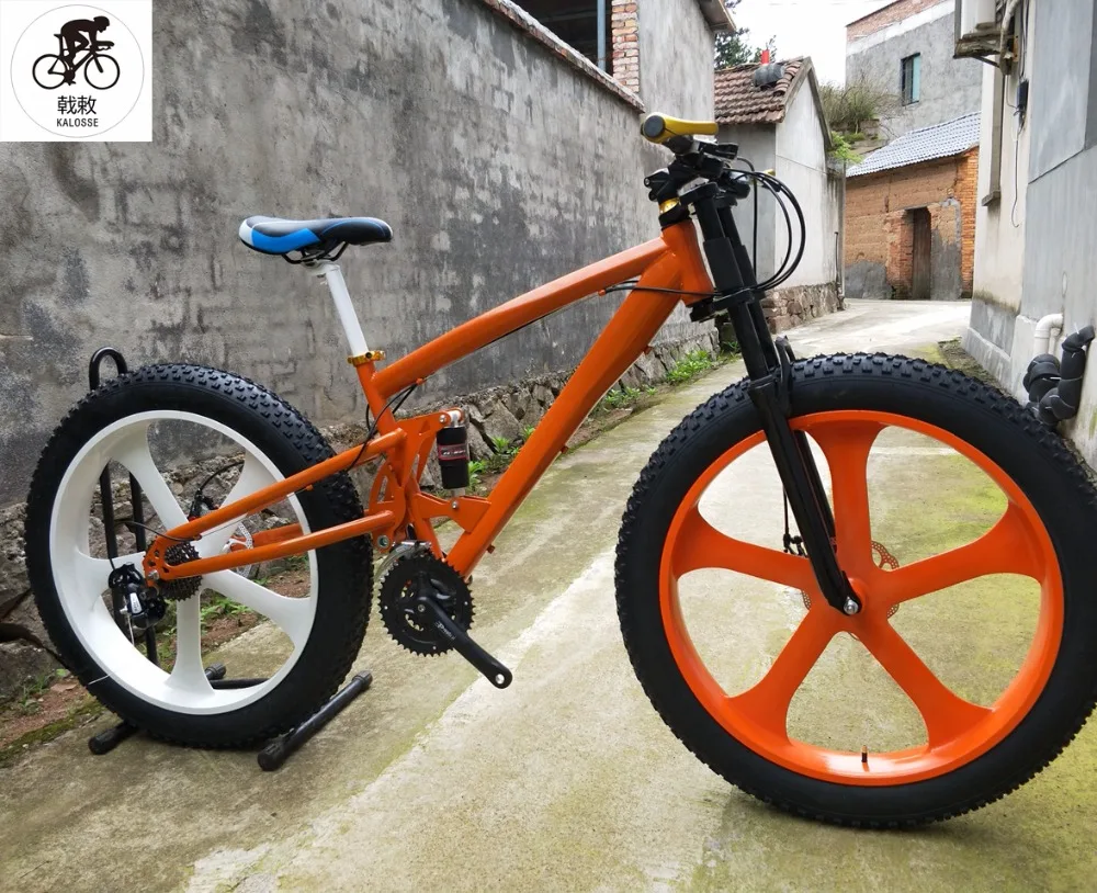 Clearance Kalosse Hydraulic brakes  Full suspension   26*4.0 inch  24speed , mountain bicycle, 26er ,26*17 fat bikes  snow mountain bike 0