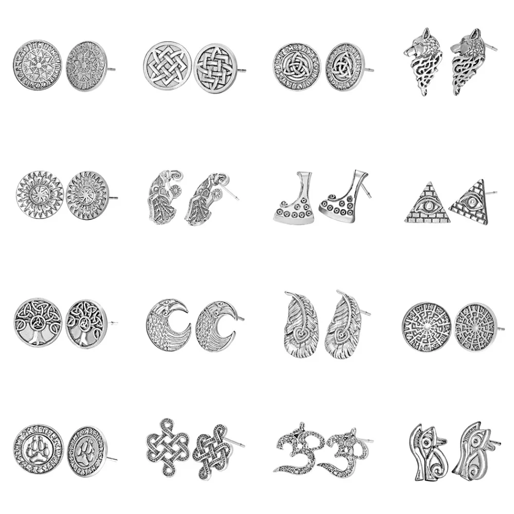 

Todorova Vintage Viking Nordic Talisman Stud Earrings Gothic Mens Earrings Crescent Moon Raven Pagan Slavic Amulet Women Jewelry