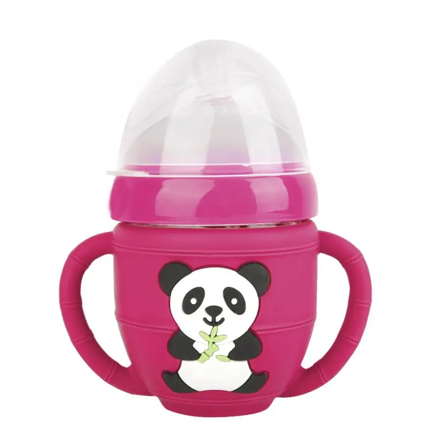Детская стеклянная бутылка для молока без бисфенола, для новорожденных, широкая горловина, анти-взрыв, бутылка для воды, мультяшная панда, бутылочки для кормления детей - Цвет: Red 150ml