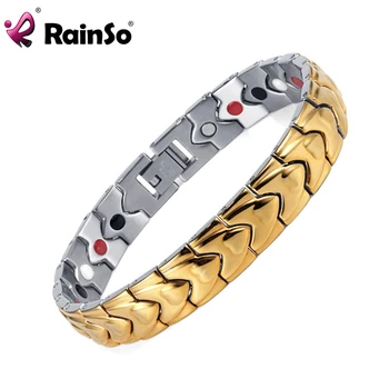 

Rainso Brand Healing 4 in 1 Elements Magnetic Bracelet Men's Bijoux Gold Stainless Steel Bangle for Charm OSB-003GSFIR
