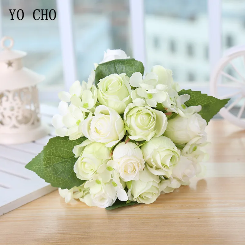 light green rose peony hydrangea silk flower bouquet