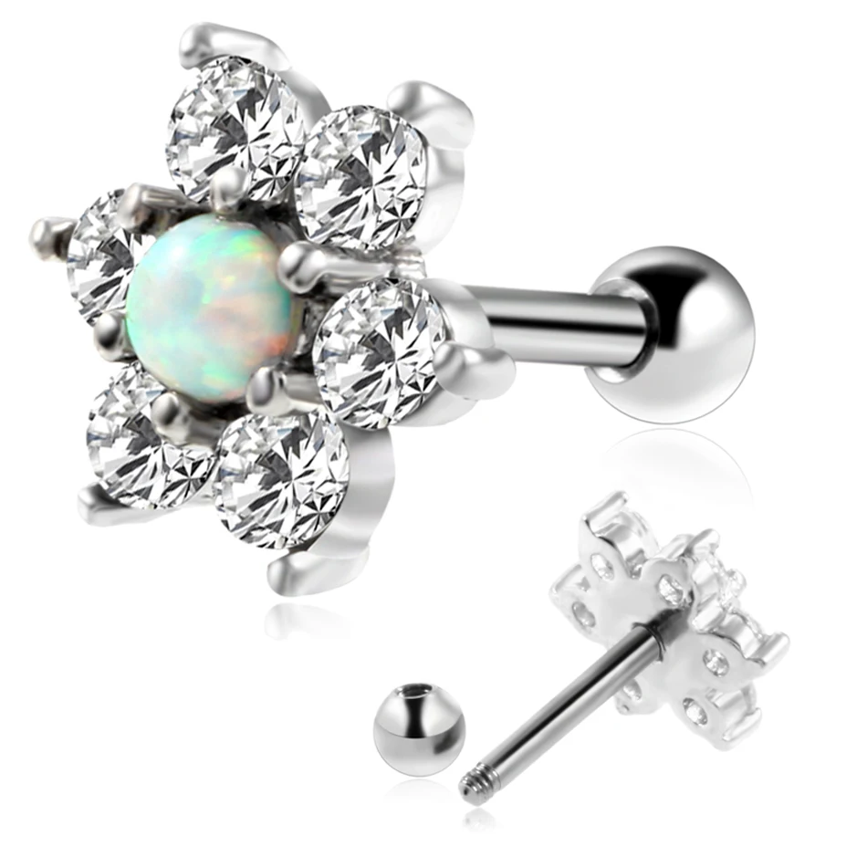 

1Pair Opal Crystal Flower Fake Piercing Earring Ear Tragus Cartilage Ear Stud Ear Gauge Pircing Oreja Orelha Body Jewerly