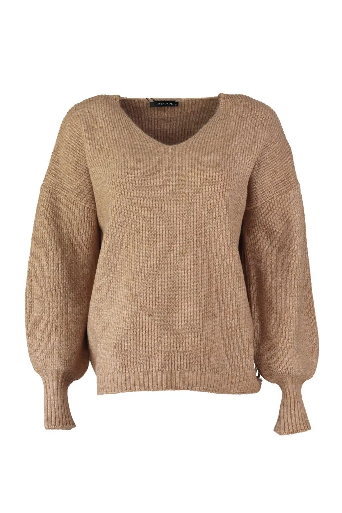 

Trendyol WOMEN-Camel V Neck Knitwear Sweater TWOAW20XS0030