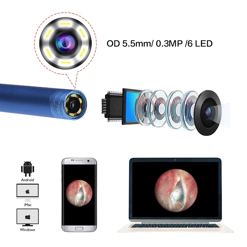 Spetu 5,5 мм HD визуальная ложка для чистки ушей Wifi эндоскоп Android IPhone камера персональный медицинский уход Отоскоп USB камера Endoscopio