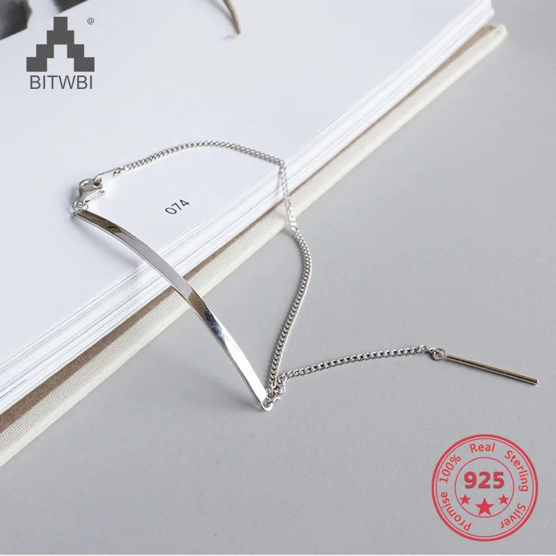 

925 Sterling Silver Jewelry Geometric Glossy Geometric Strip Chain Bracelets for Women