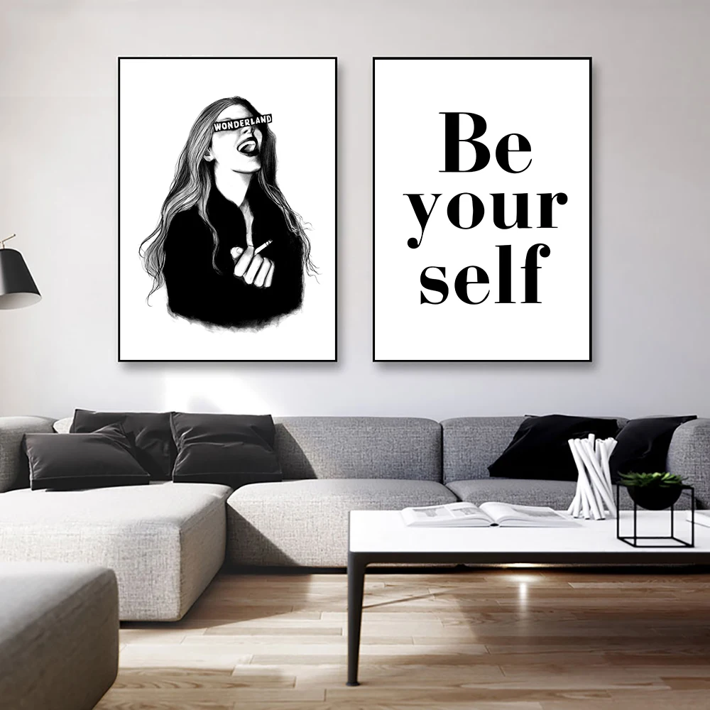 

Simple Nordic Canvas Print Modern Black White Posters And Prints Abstract Girl Wall Pictures For Living Room Bedroom Unframed