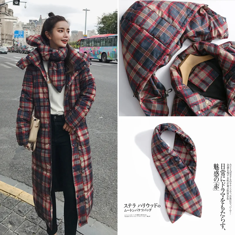 Goede Winter Losse Lange Down Jas Jas Plaid Dikke Warme Vrouwen Casaco Feminino Abrigos Mujer Invierno Katoen Gevoerde Gewatteerd Parka