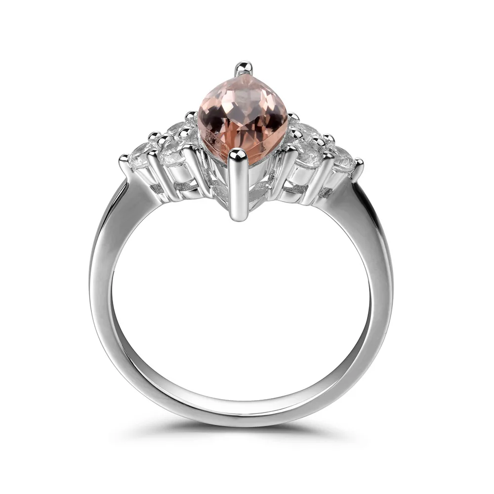 Лейдж ювелирные изделия настоящее натуральный розовый морганит кольца обручальные кольца Огранки "Маркиз" романтические подарки