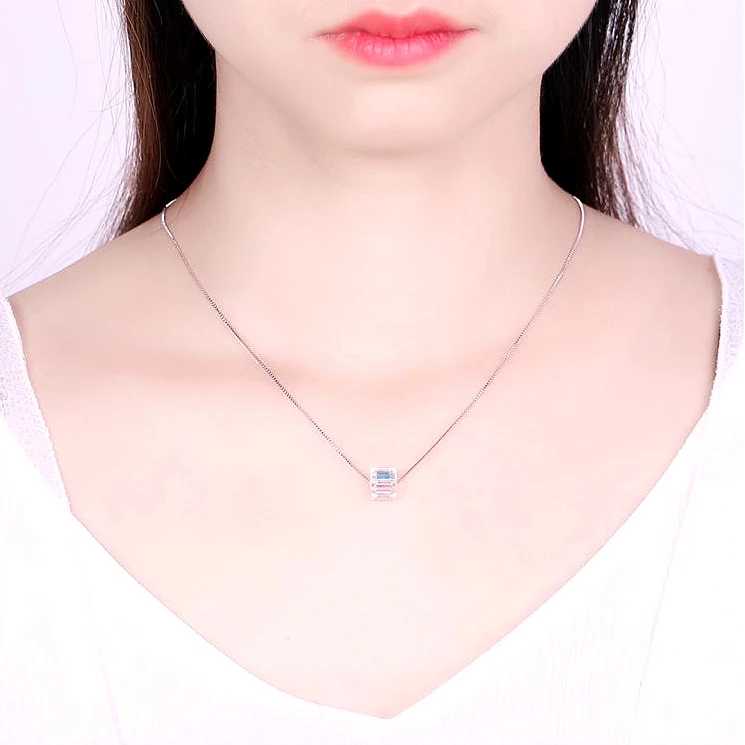 Новый Кристалл от Swarovski куб кулон ожерелье для женщин серебряный цвет коробка