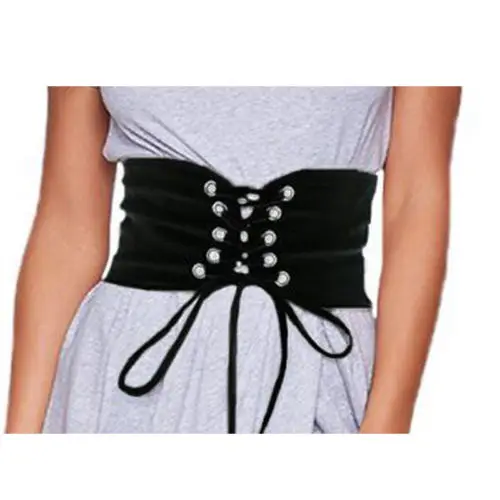 Сексуальная Женская мода широкая пряжка эластичный стрейч корсетный Пояс - Цвет: Черный