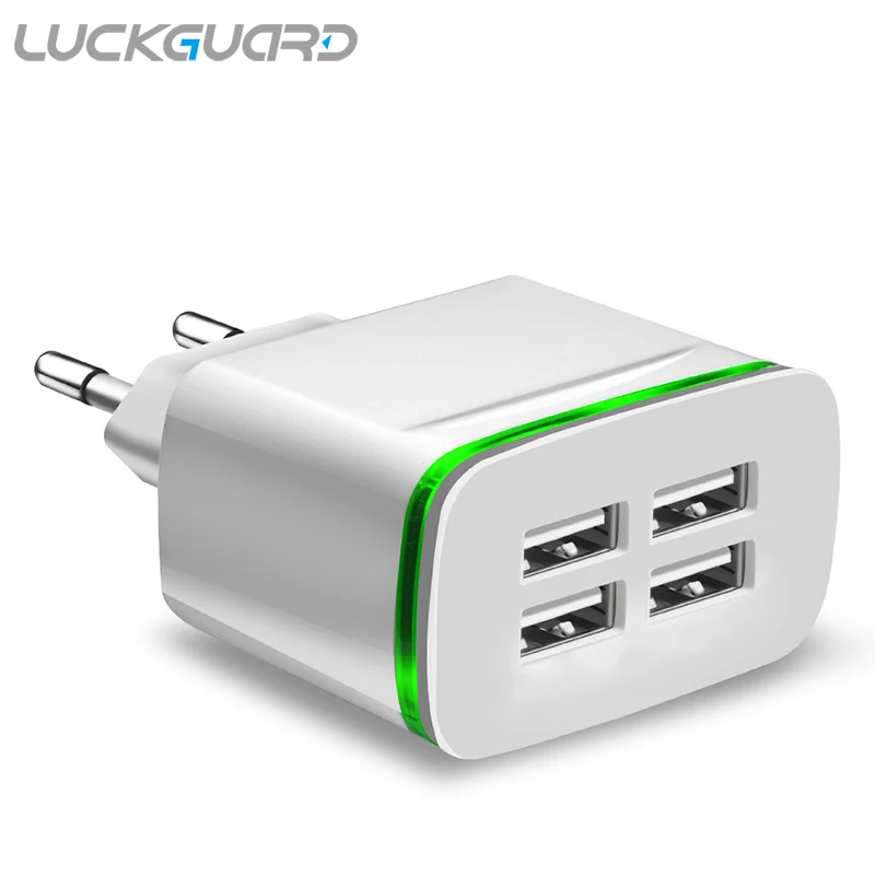 LuckGuard, USB зарядное устройство, штепсельная вилка европейского стандарта, 5 В, 4 порта, светодиодный светильник для путешествий, настенное зарядное устройство, адаптер для зарядки iPhone X, XS, MAX, 8, 7, samsung, S9, S8