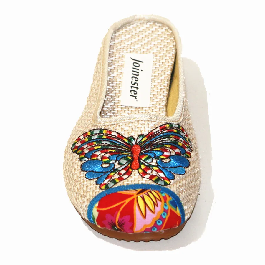 Women Canvas Slippers Embroidery Women's Slides Ethnic Style Leisure Slides Round Toe Casual Shoe Ladies Slip-on Beach Sandal