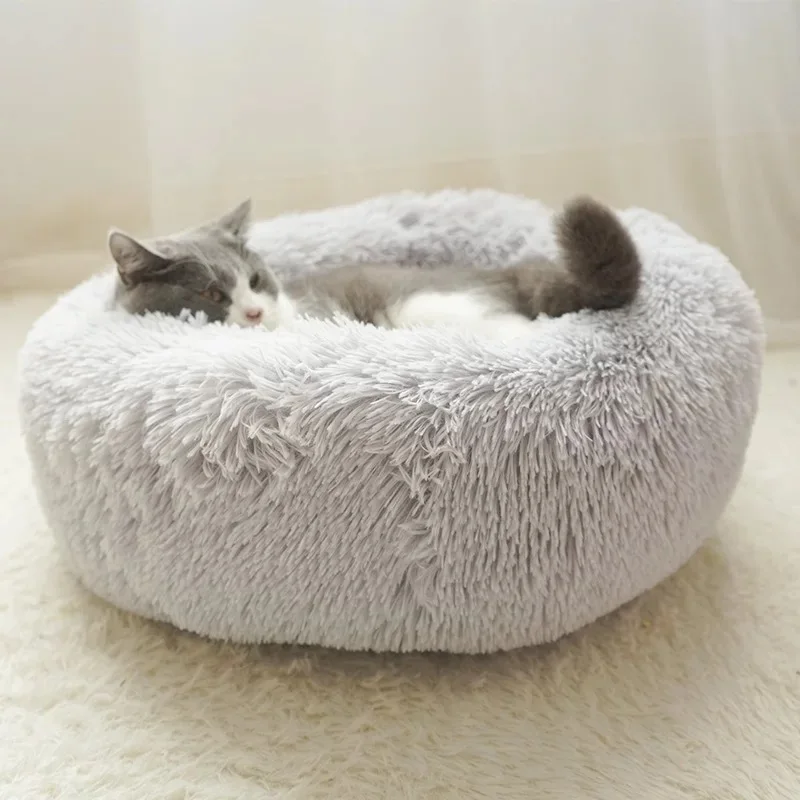 Круглые собачьи матрасы-лежанки Cuat длинная плюшевая кровать для домашних животных для кошек дышащий лежак диван для маленьких средних собак теплое моющееся домашнее животное собака - Цвет: light gray