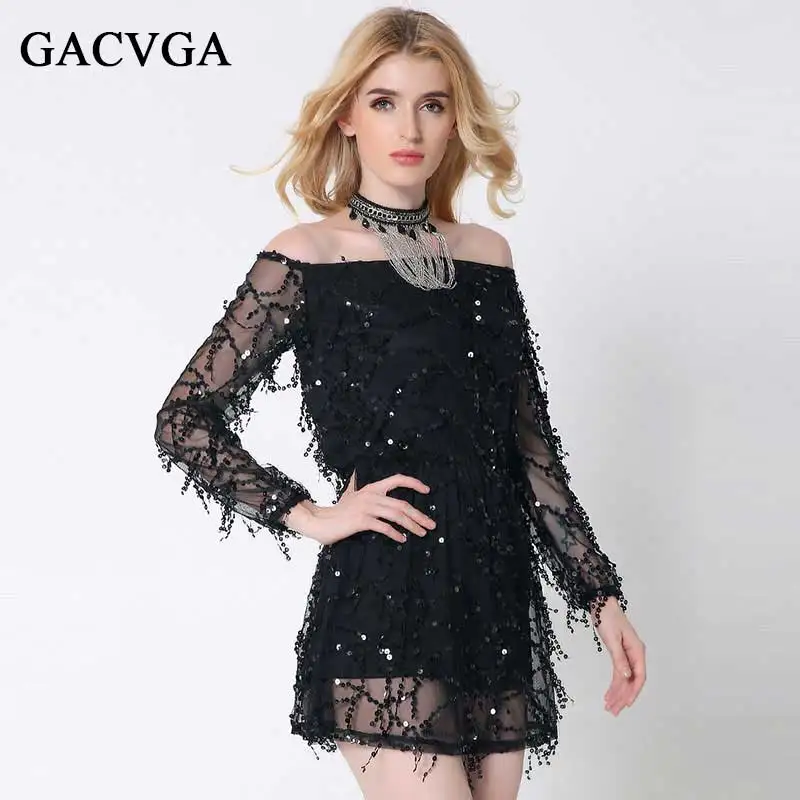 Buy Cheap Sexy Slash Neck Sequin Dress Summer/Autumn Women Beach A-Line Lace Dresses Party Dress