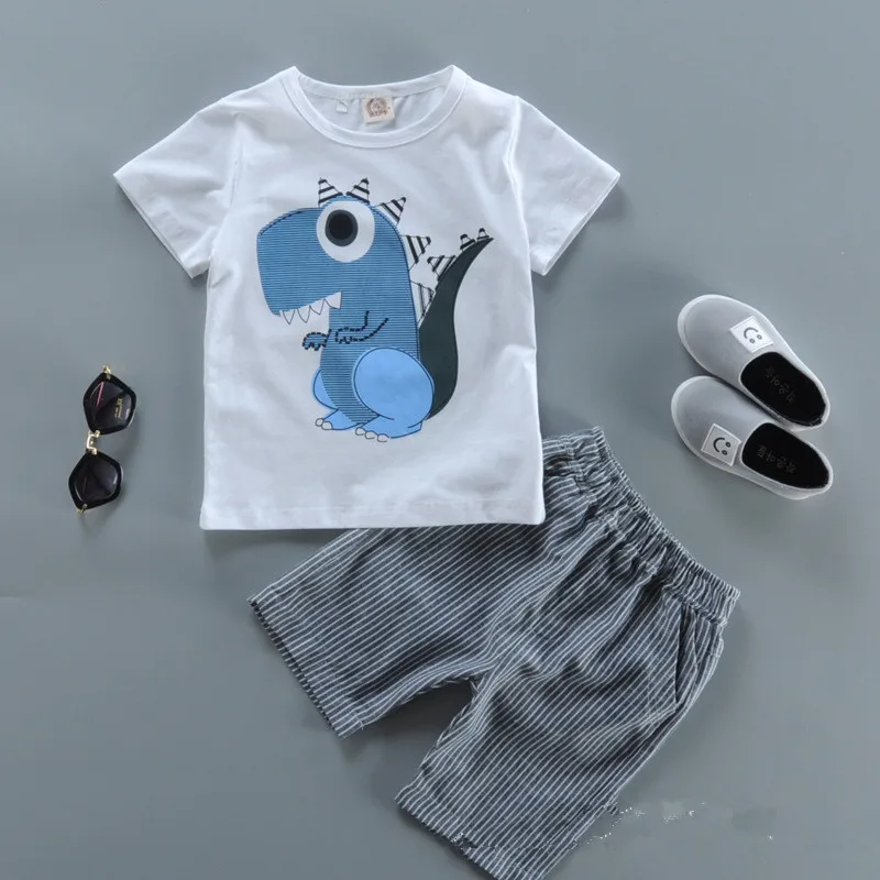 

Kids Adults Boys Girls clothing set Costumes Hip Hop dance Shorts & Blue dinosaur White T-shirt kids suits twinset