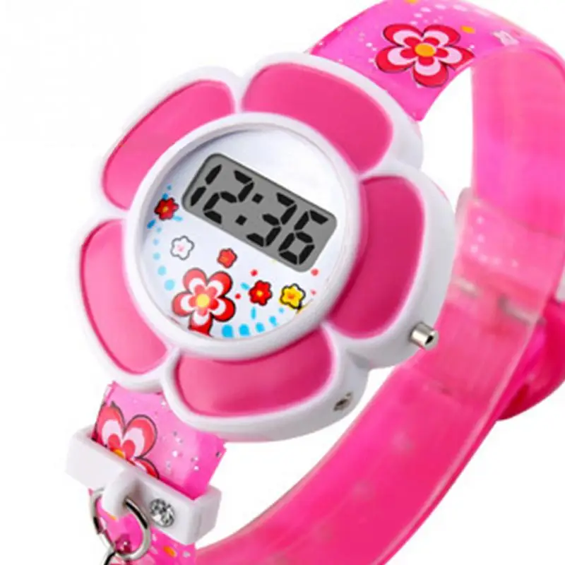 Розовые детские часы с цветами, милые детские часы, Мультяшные силиконовые цифровые наручные часы для детей, для мальчиков и девочек, наручные часы, Relogio