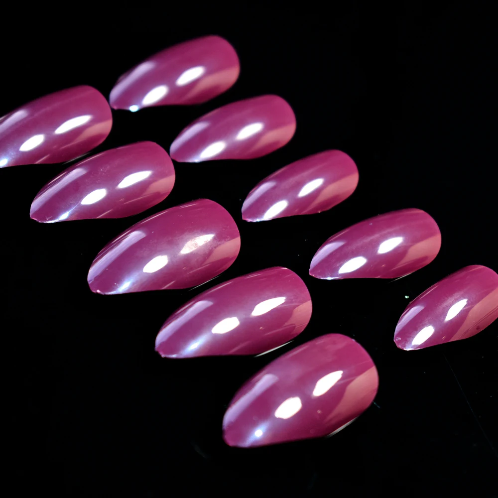 Овальные острые сплошные фиолетовые серые накладные ногти мягкие серые шпильки накладные ногти полное покрытие заостренный чистый цвет с УФ-гелем дизайн советы по износу - Color: 83P