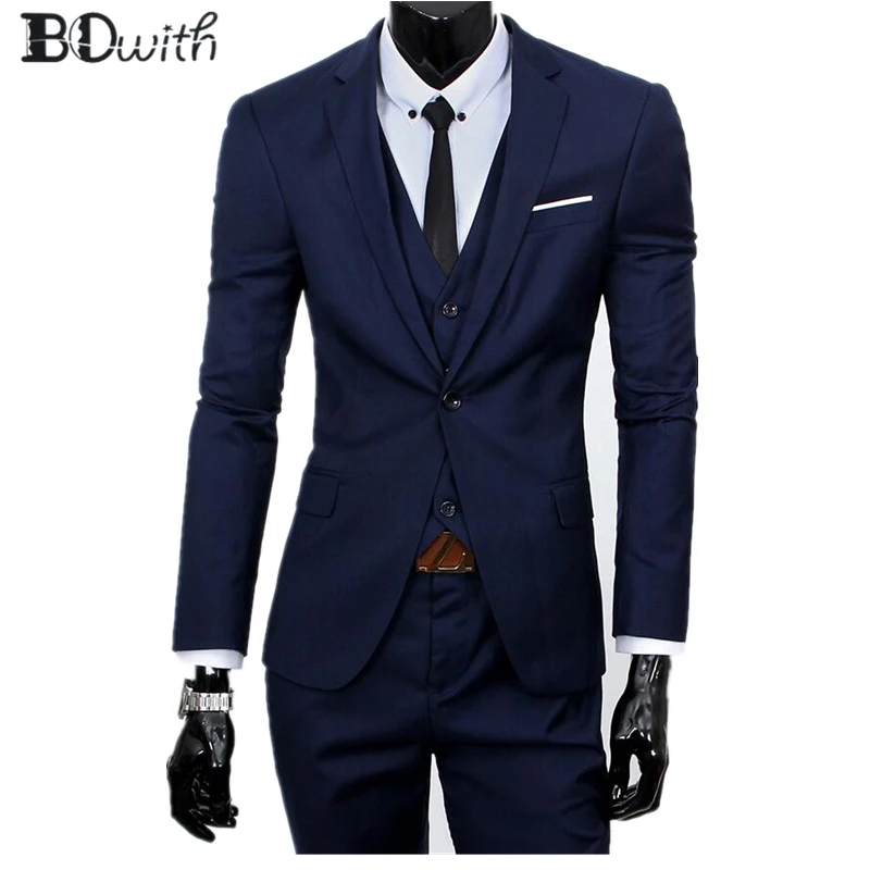 

Navy Wedding Men Suit Notched Collar Slim Fit 3 Pieces Jacket+Pants+Vest For Wedding Tuxedos Formal Suits Custom Made