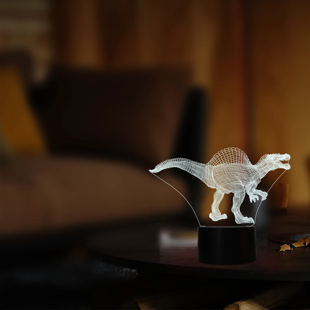 Ночные лампы в форме динозавра Spinosaurus 7 меняющихся цветов USB порт идеальный
