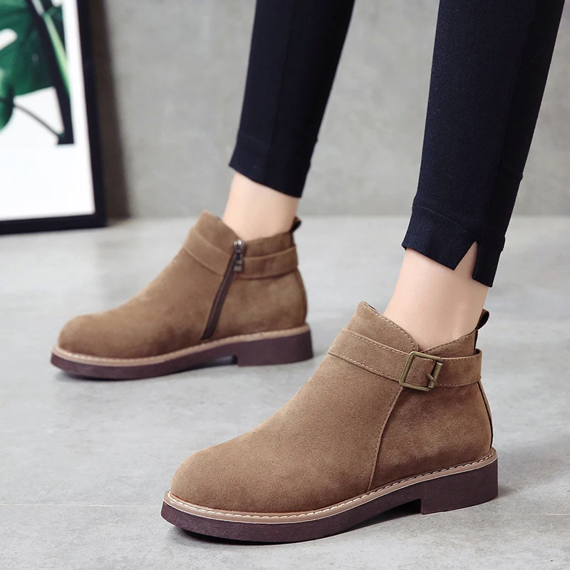 

Zipper buckle Design boots 2018 New Spring Autumn Women Shoes Square heel Boots Platform Ankle Boots Plus Size 35-40