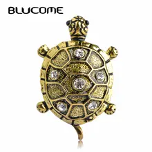 Blucome Vintage Gold color Turtle Brooch Crystal Alloy Brooch Scarf Collar Suit Sweater Clips Tortoise Animal