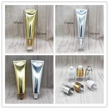 

50PCS NEW 50ml Shiny Gold/Silver Soft Tube With Lotion pump,Cream Cosmetic Packaging Tube 50g Plastic Soft tube Skin Care Hose
