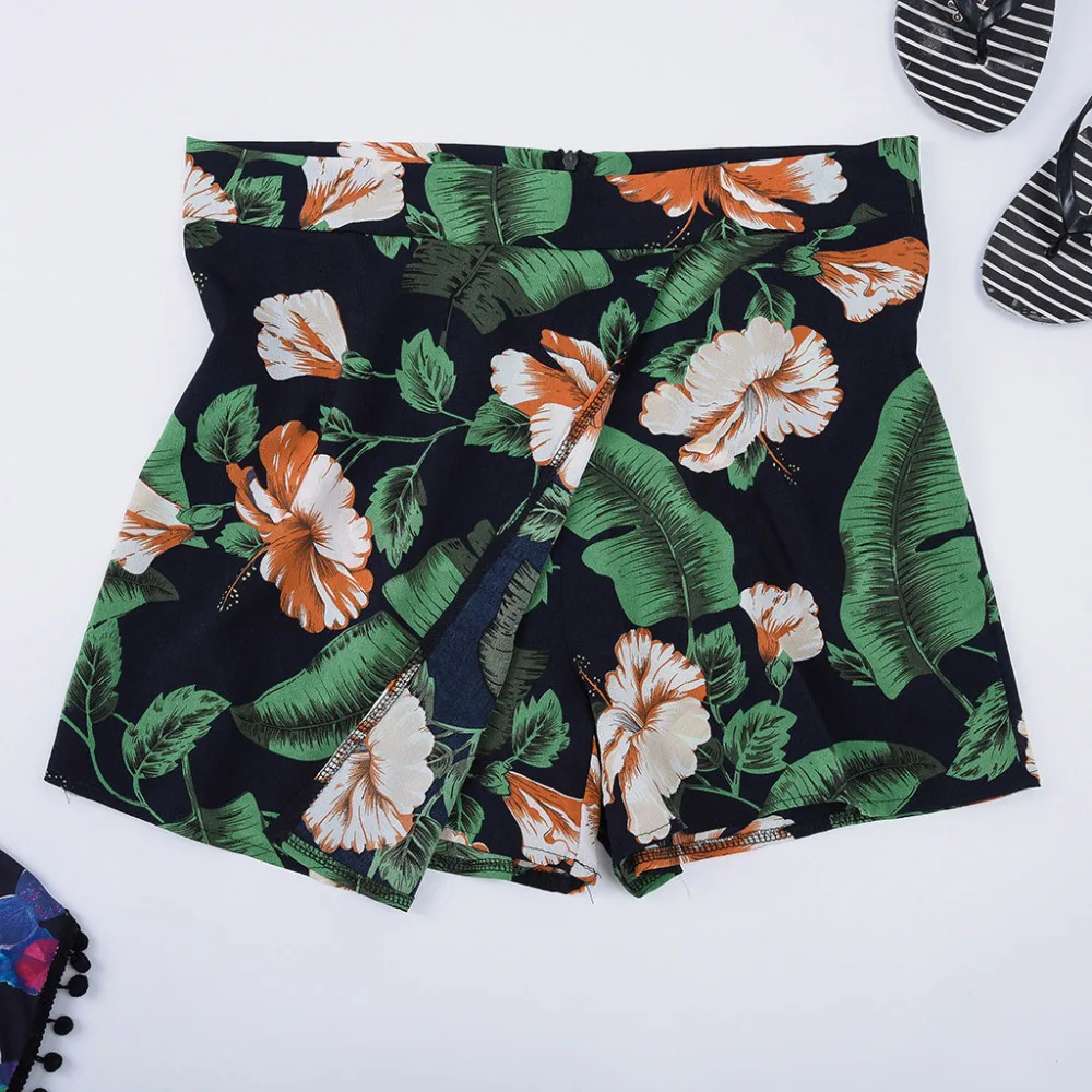 Сексуальные женские летние пляжные шорты размера плюс 4XL с цветочным принтом, шорты в стиле бохо,, юбка с высокой талией, шорты, Pantalones Cortos De Mujer c