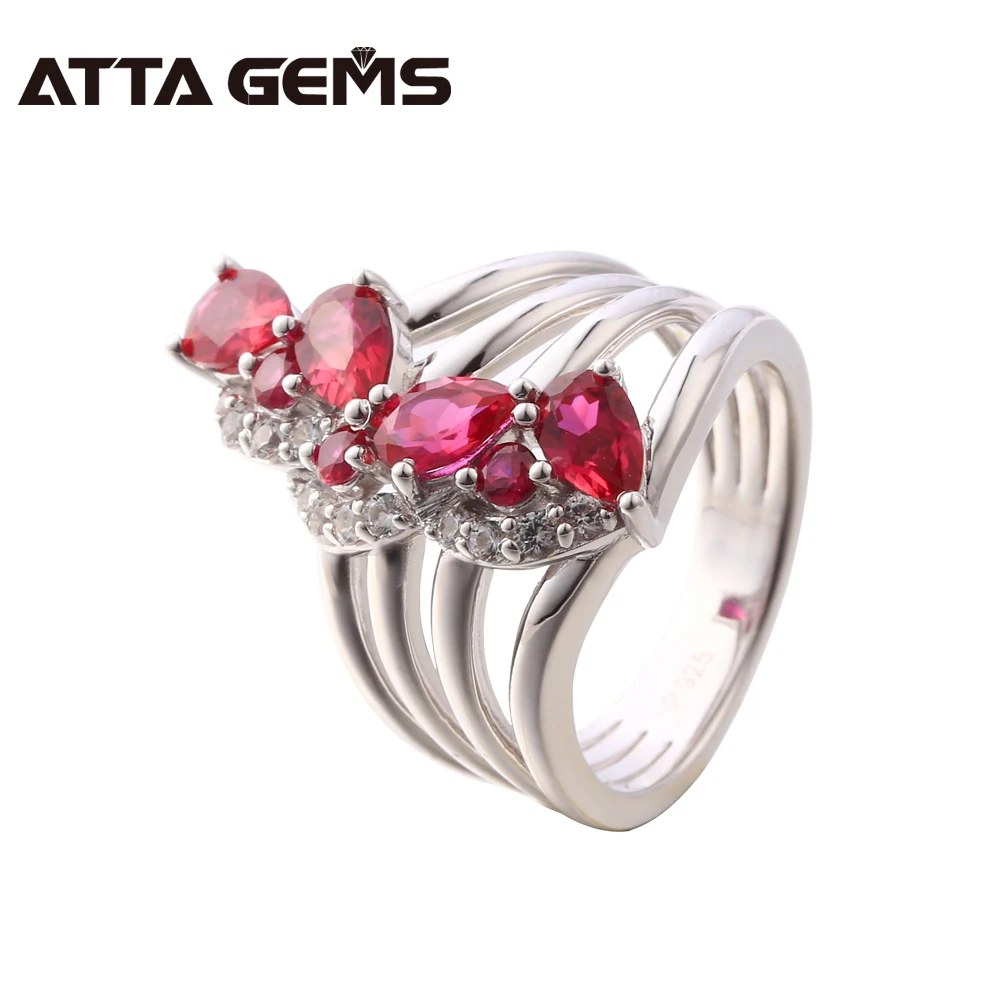 

Ruby Sterling Silver Ring For Women 2.3Carats Created Ruby Solid Silver Ring Wedding Engagement Birthday Party Silver Jewelry