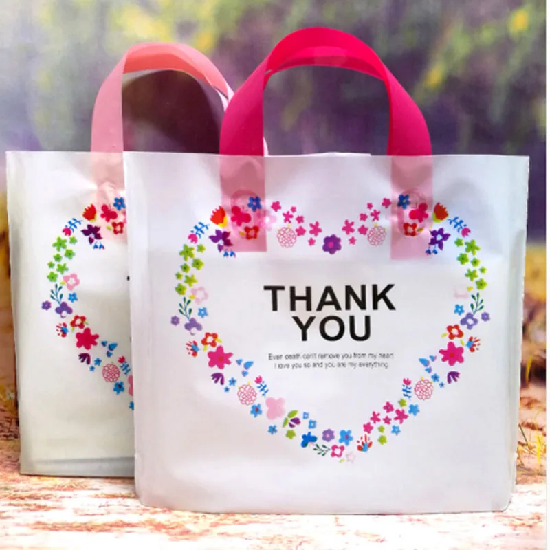 50pcs Lovely Thank You Gift Carry Bag With handle Thicken Plastic