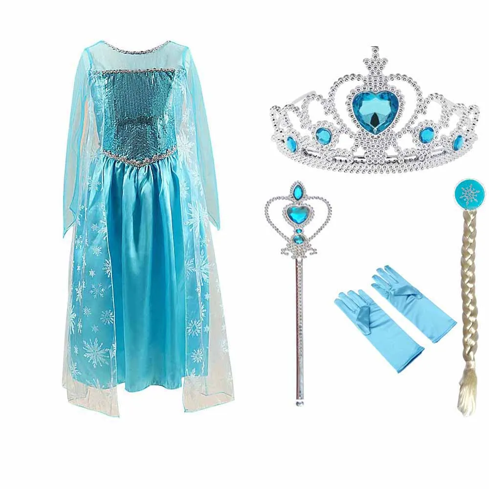 Разноцветный костюм Elza Vestidos; Одежда для девочек; платье Эльзы и Анны; вечерние платья принцессы для девочек; Детские платья для девочек