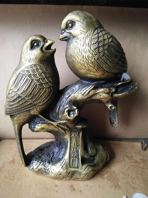 

Chinese xishangmeishao copper brass sculpture double magpie