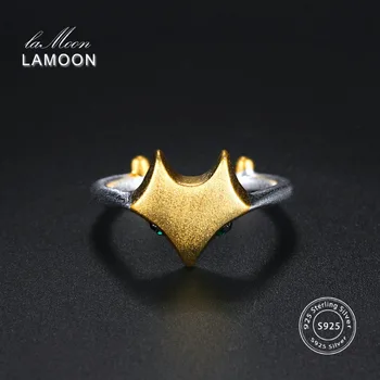 

LAMOON Charm Wiredrawing Gold & Silver 2 Colors Fox Adjustable Rings S925 Fine Jewelry for Women Girl Gift LMRY011