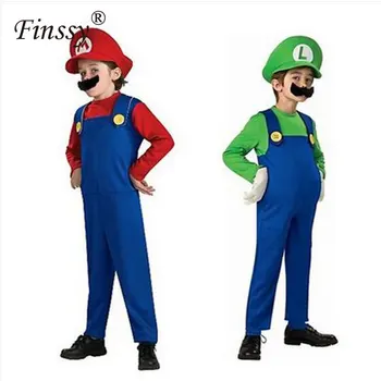 Halloween Costumes Funny Super Mario Luigi Brother Costume Kids Children Boys Girls Fantasia Cosplay