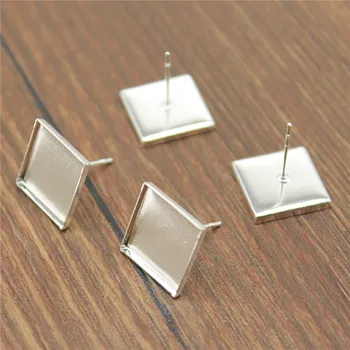 

20pcs 5 Colors Fit 12mm Square Glass Cabochon Earring Studs Earrings Base/Blank Bezels Earring Finding Accessories DIY Jewelry