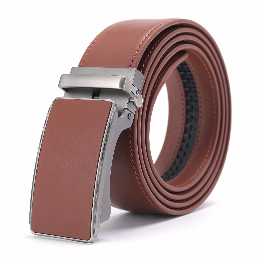 

New Designer Popular Luxury Cowhide Leather Belt Brown Automatic Buckle Belly Waist Business Casual Belts For Men 3.5 Width