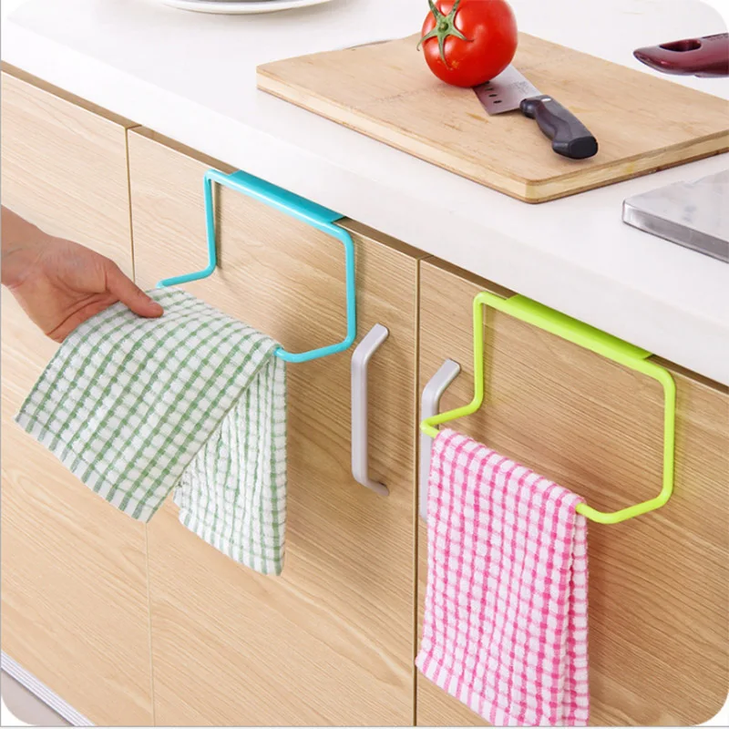 

1Pc Candy Colors Over Door Tea Towel Holder Rack Rail Cupboard Hanger Bar Hook Bathroom Kitchen Top Home Organization