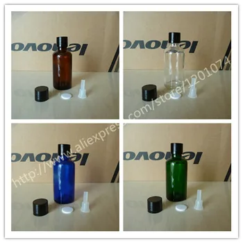 

50ml green/blue/clear/brown shiny Glass Essential Oil Bottle With shiny black aluminum cap+plastic insert. Oil vial