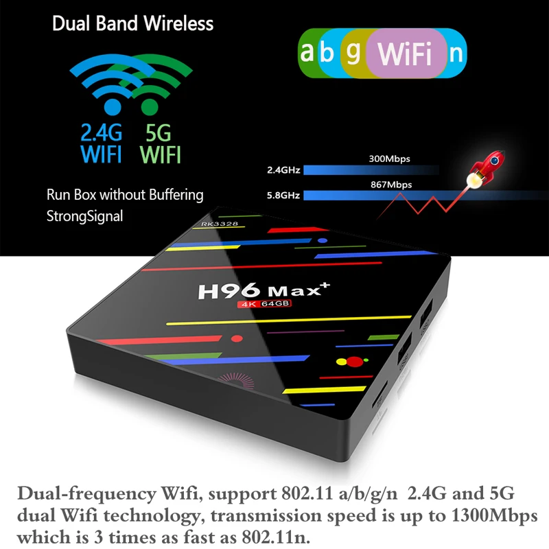 H96 MAX Plus Smart TV Box Android 9.0 4GB RAM 64GB Rockchip RK3328 H.265 4K 2.4G/5G Wifi Youtube Netflix Google Play Set Top Box