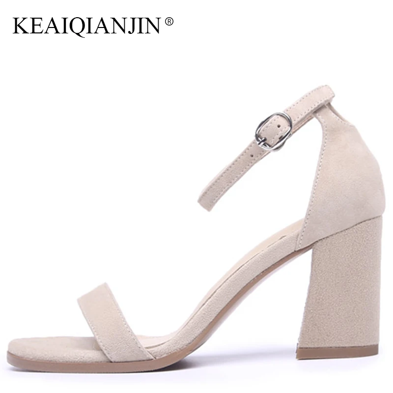 

KEAIQIANJIN Woman Genuine Leather Gladiator Sandal Fashion Black High Heeled Shoes Summer Green Plus Size 33 41 Open Toe Sandals