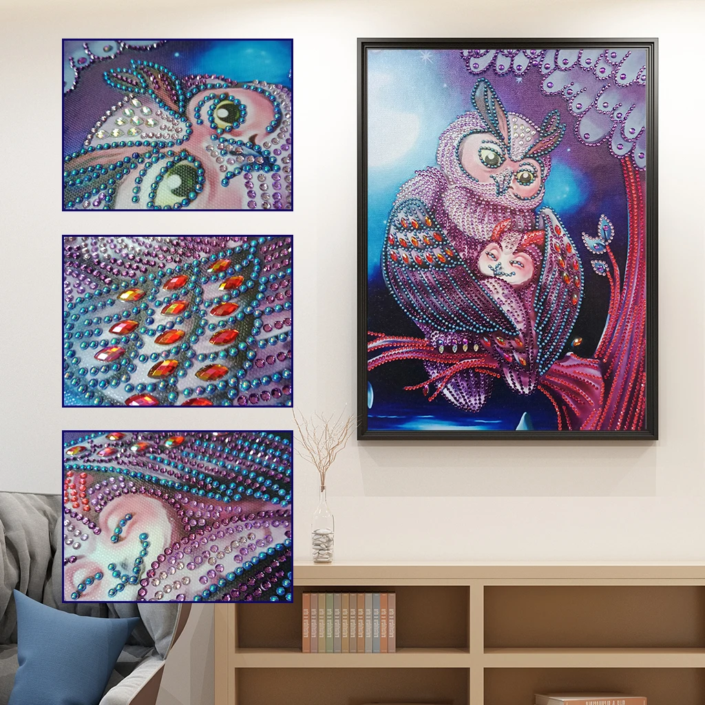 

5D DIY Special Shaped Diamond art Painting Owl Round Crystal Rhinestone Cross Stitch Embroidery Animal Craft Needlework Gift