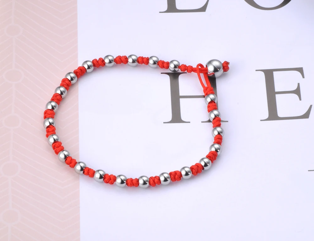 Lokaer браслеты на шнуровке в китайском стиле, красная линия, бисер серебряного цвета, без стальных бусин, ювелирные изделия ручной работы B18190