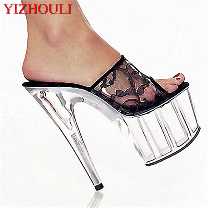

Lace Women's Shoes 15cm Ultra High Heels Slipper Shoes Free Postage Fees 6 Inch High Heels Crystal Platforms Shoes