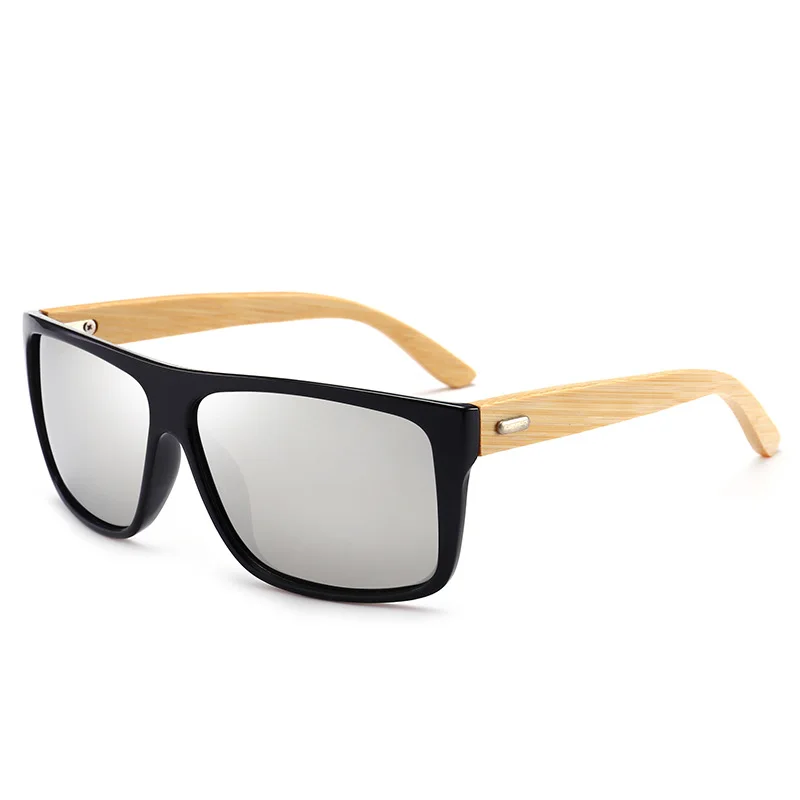 YOOSKE деревянные солнцезащитные очки мужские винтажные деревянные ноги Квадратные Солнцезащитные очки для мужчин водительские высококачественные очки для вождения UV400 - Цвет линз: Серебристый