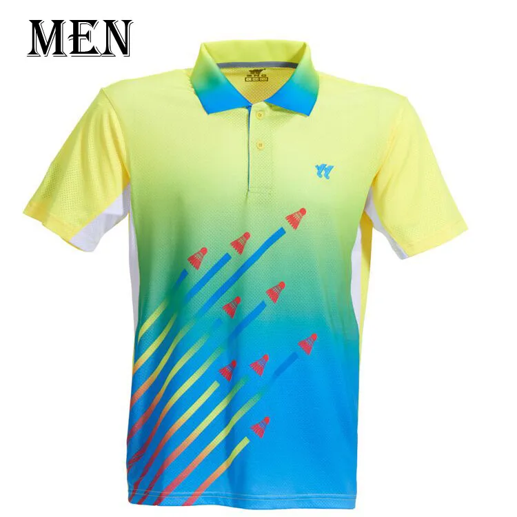 Китайская рубашка для бадминтона для мужчин/женщин, футболка для настольного тенниса, рубашка для бадминтона, футболка для теннисной команды, одежда, свитер Pang - Цвет: Men yellow blue