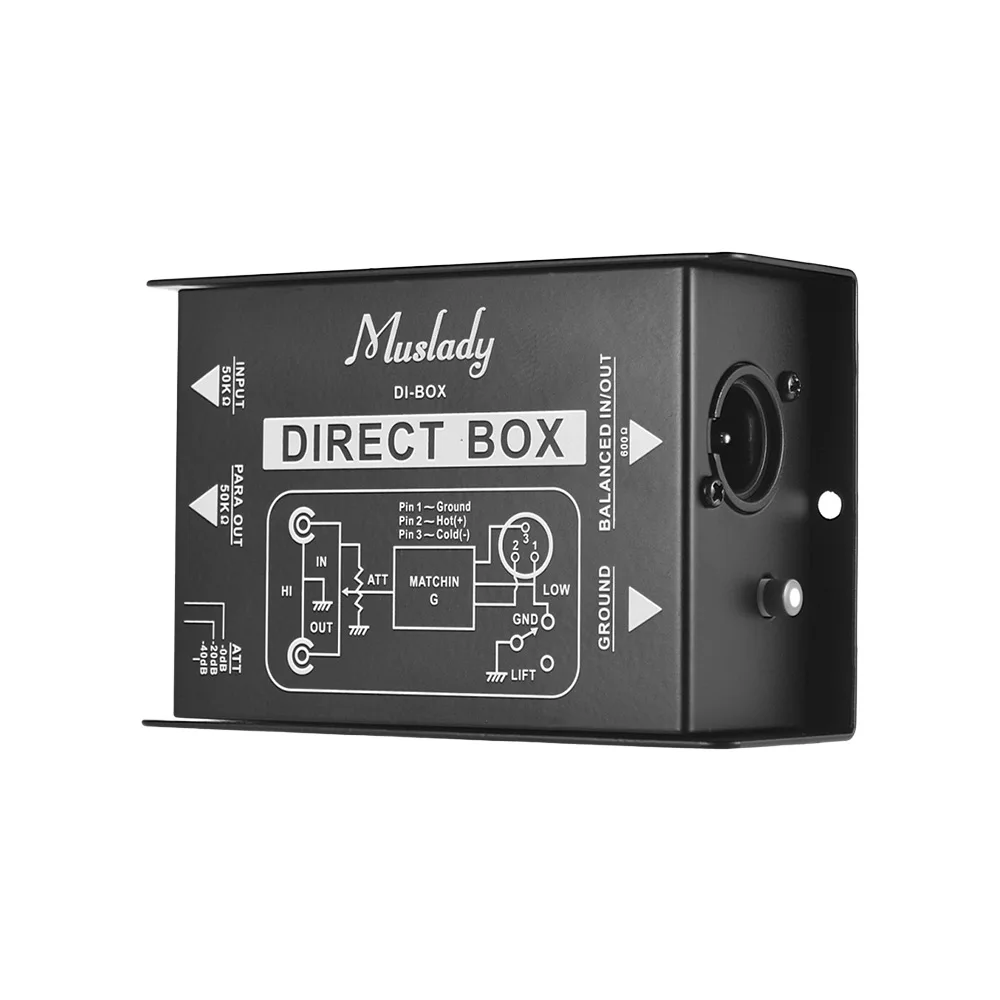 Muslady одноканальный пассивный DI-Box прямой впрыск аудио коробка сбалансированный и дисбаланс преобразователь сигнала с XLR TRS интерфейсы