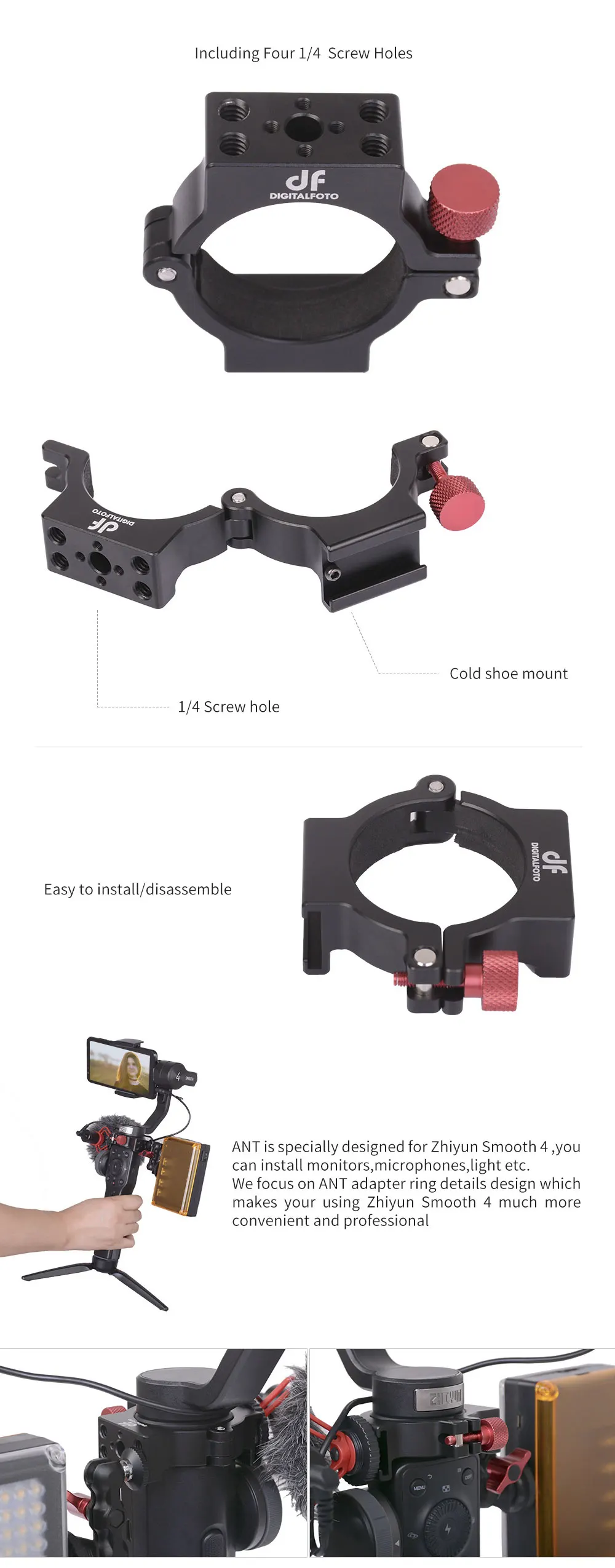 DIGITALFOTO ANT крепление для микрофона зажим Холодный башмак адаптер кольцо compitiable Zhiyun Smooth 4 3-осевой карданный стабилизатор для крепления аксессуары для микрофона